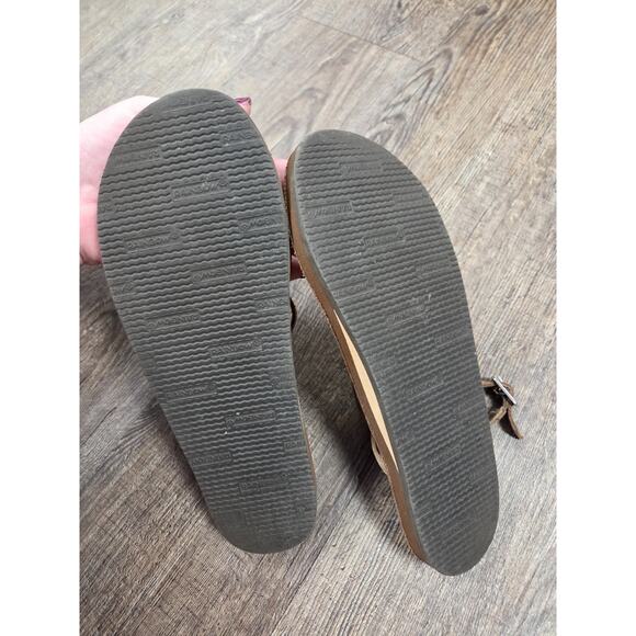 Rainbow Sandals Shoes 6.5-7.5 Thong T Strap Flats Brown Leather Casual Buckle M - Picture 4 of 6